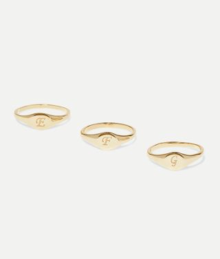 Stone and Strand + Alphabet Mini Pinky Gold Ring