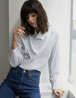 Pixie Market + Stripe Scarf Neck Blouse