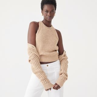 J.Crew + High-Neck Textured Pointelle Sweater-Tank