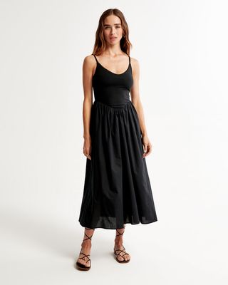 Abercrombie + Mixed Fabric Drop-Waist Midi Dress