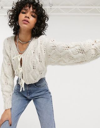 ASOS + Design Cable Cardi With Tie Front Detail