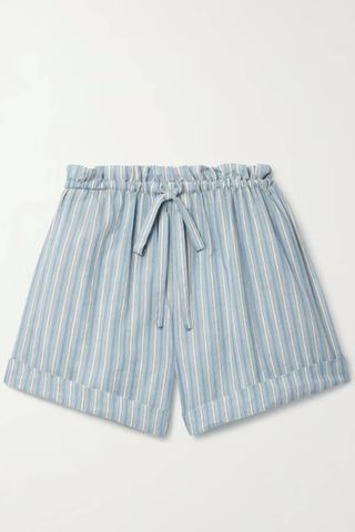 Dôen + Blaze Ruffled Striped Organic Cotton Shorts