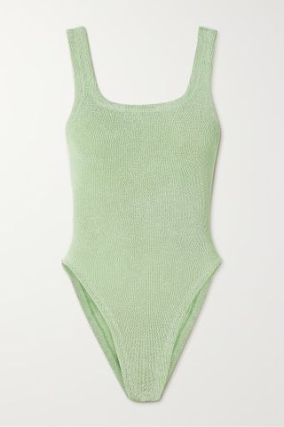 Hunza G + Open-Back Seersucker Swimsuit