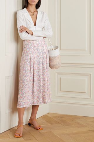 Faithfull the Brand + Cuesta Pleated Floral-Print Crepe Midi Skirt