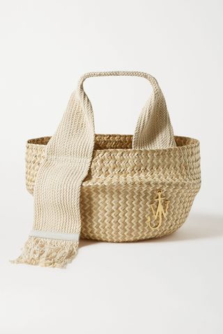 JW Anderson + Basket Leather-Trimmed Woven Raffia Tote
