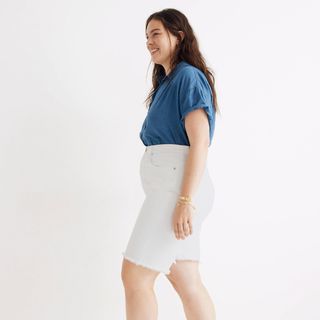 Madewell + High-Rise Long Denim Shorts in Tile White