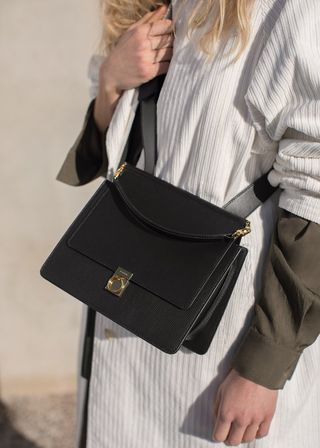 Polène + Black Textured Leather Bag