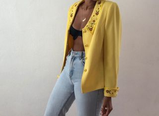 Elia Vintage + Canary Yellow Crepe Blazer