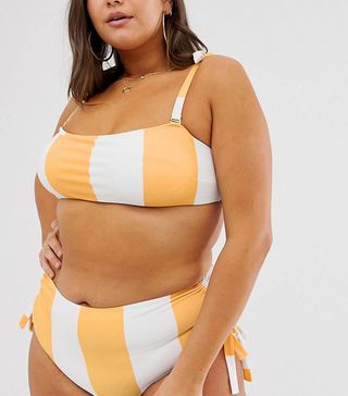 Modcloth + Exclusive Shirley Bandeau Bikini Top in Orange Stripe