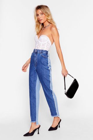 Nasty Gal + Two-Tone for One Distressed Denim Jeans