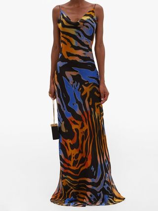 Rat & Boa + Fabienne Zebra-Print Open-Back Chiffon Slip Dress