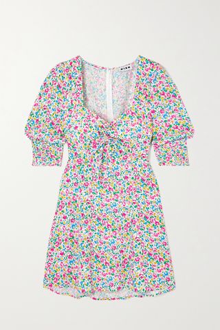 Rixo + Larissa Bow-Detailed Floral-Print Crepe Mini Dress