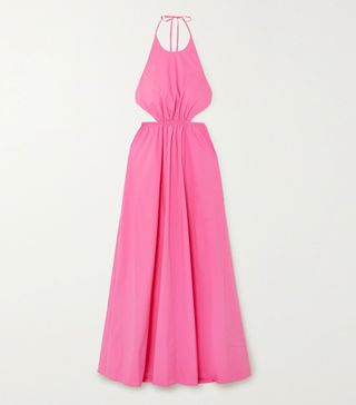 Staud + Apfel Cutout Cotton-Blend Poplin Halterneck Maxi Dress