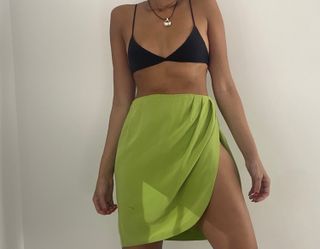 Elia Vintage + 100% Silk Lime Wrap Skirt