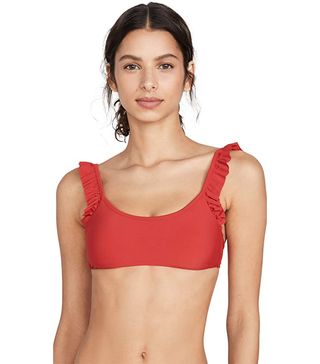 PilyQ + Red Coral Ruffle Bralette Top