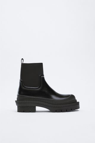 Zara + Leather Ankle Boots With Elastic Detail and Thick Soles