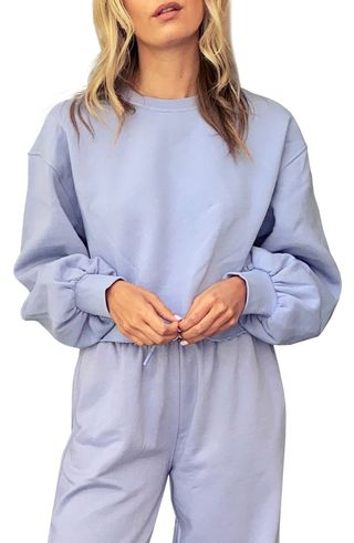 Topshop + Puff Sleeve Crop Sweatshirt