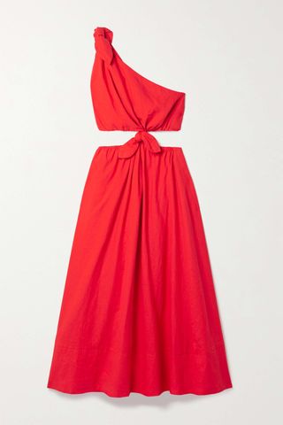 Farm Rio + One-Shoulder Cutout Linen-Blend Midi Dress