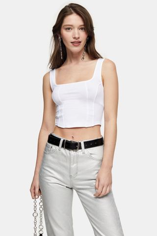 Topshop strappy halter crop tank top in white