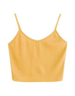 Shein + Casual v Neck Sleeveless Ribbed Knit Cami Crop Top