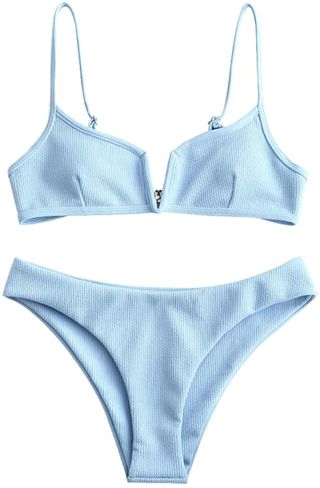 Zaful + V-Wire Padded Ribbed High Cut Cami Bikini Set