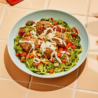 Freshly + Meal 2 of 6: Turkey-Mushroom Meatballs With Zoodles & Spring Pesto