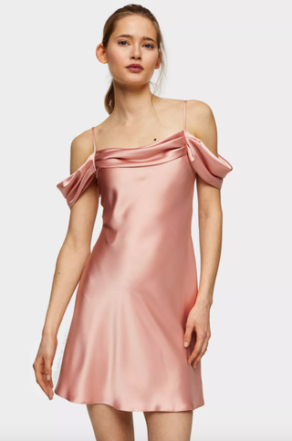 Topshop + Rose Pink Satin Cold Shoulder Dress