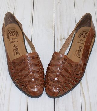 Vintage + Brown Woven Leather Huarache Flats