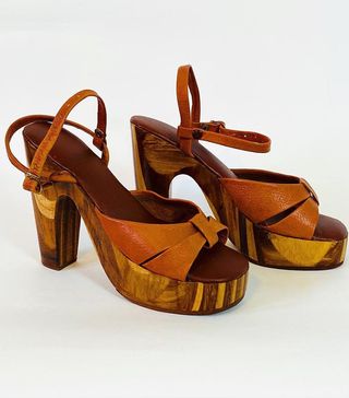 Vintage + 70s Wood Platform Heels
