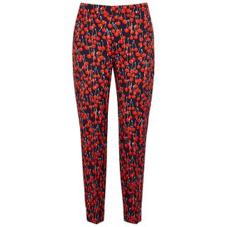 Victoria, Victoria Beckham + Navy Cherry-Print Satin Trousers