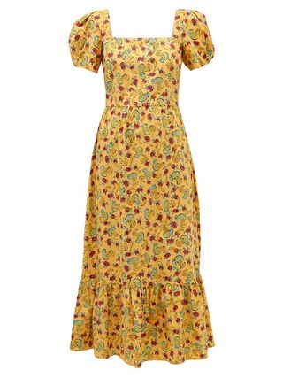 HVN + Fromer Fruit-Print Cotton-Blend Long Dress