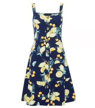 Dorothy Perkins + Navy Fruit Print Strappy Fit and Flare Dress