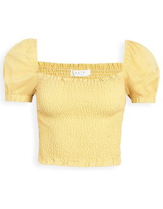 Astr the Label + Short Sleeve Square Neck Mason Smocked Crop Top