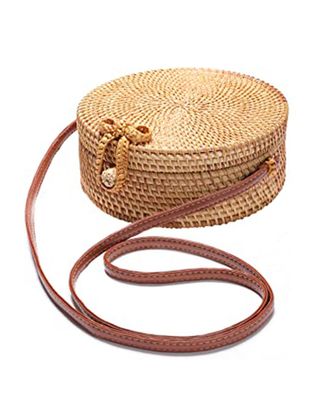 Natural Neo + Handwoven Round Rattan Bag