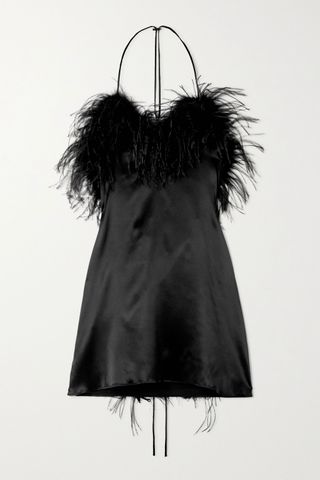 Ioannes + Asymmetric Feathered-Trimmed Stretch-Silk Satin Mini Dress