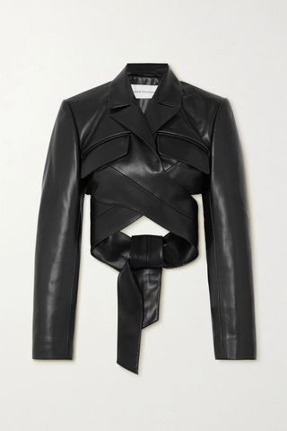 Aleksandre Akhalkatsishvili + Cropped Faux Leather Wrap Jacket