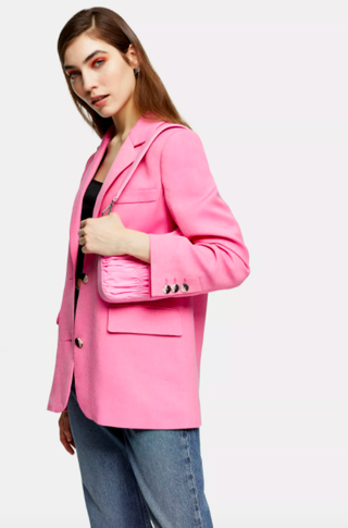 Topshop + Pink Single Breasted Suit Blazer