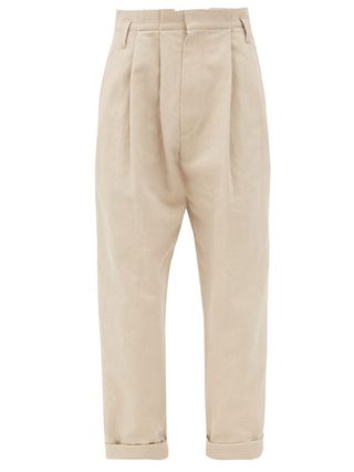 Brunello Cucinelli + High-Rise Cotton-Blend Twill Trousers