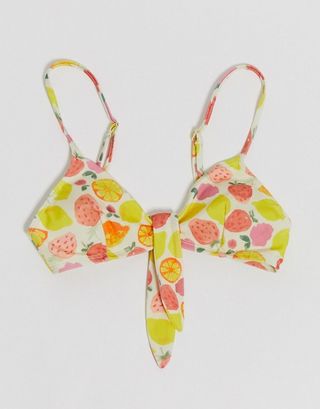 Monki + Kikki Recycled Polyester Fruit Print Triangle Bikini Top