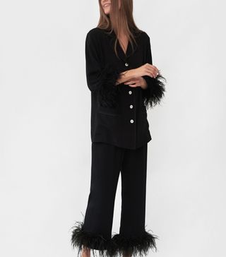 Daily Sleeper + Party Pajama Set With Feathers in Black