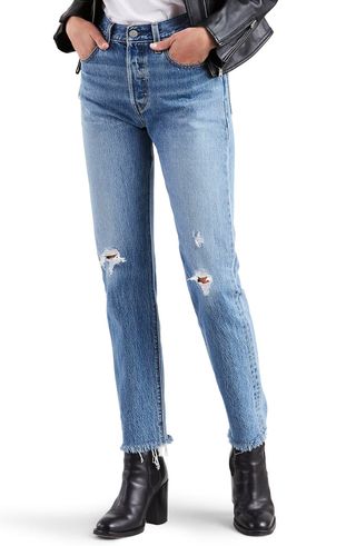 Levi's + 501 High Waist Ripped Fray Hem Skinny Jeans