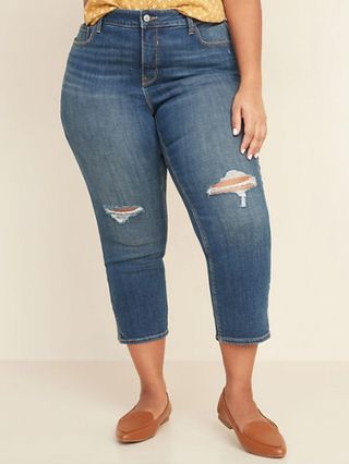 Old Navy + High-Waisted Secret-Slim Pockets Distressed Rockstar Super Skinny Cropped Jeans