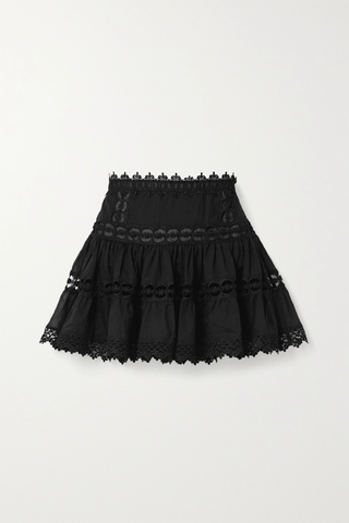 Charo Ruiz + Greta Crocheted Lace-Paneled Cotton-Blend Mini Skirt