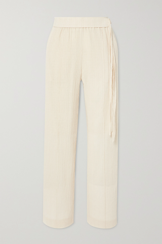 Le 17 Septembre + Belted Cotton-Blend Crepon Straight-Leg Pants