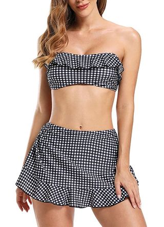 Sara Swim + 1950s Retro Halter Skirted Swimsuit