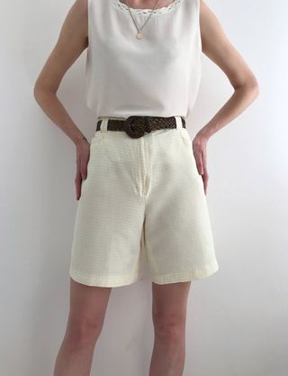 Vintage + High Waisted Cotton Shorts in Yellow and White Gingham