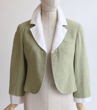 Vintage + 1950's Jacket Pistachio Green Linen