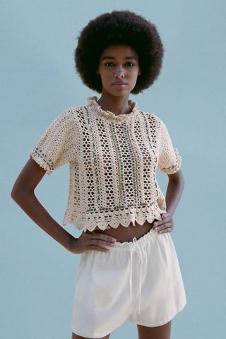 Zara + Crocheted Top
