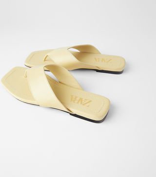 Zara + Wide Strap Leather Slide Sandals