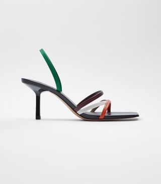 Zara + Multicolored Strap Heeled Leather Sandals